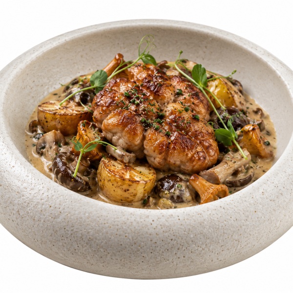 Ris de Veau braisé, grenailles confites, champignons, crème truffée