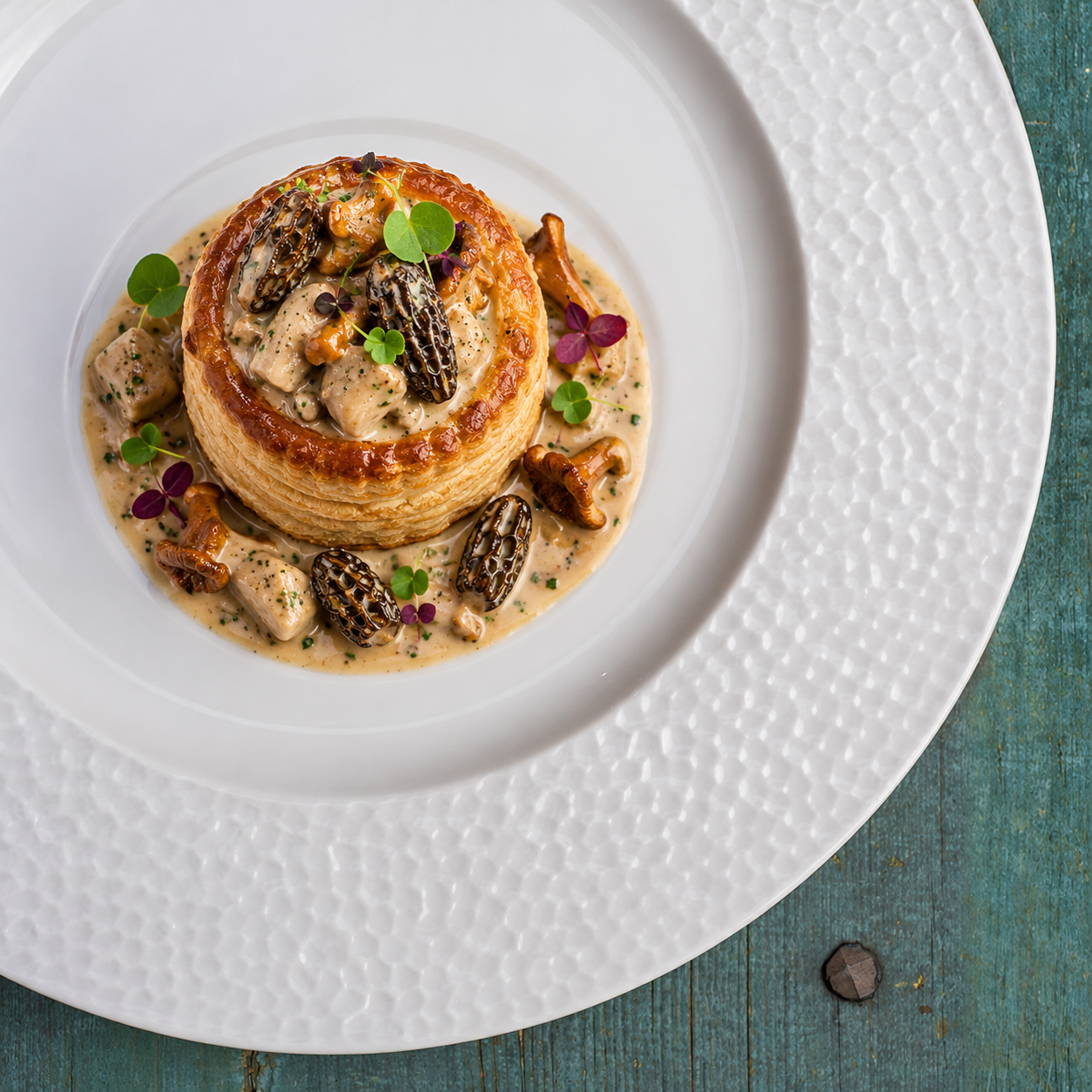 Vol au vent ris de veau, volaille, morilles